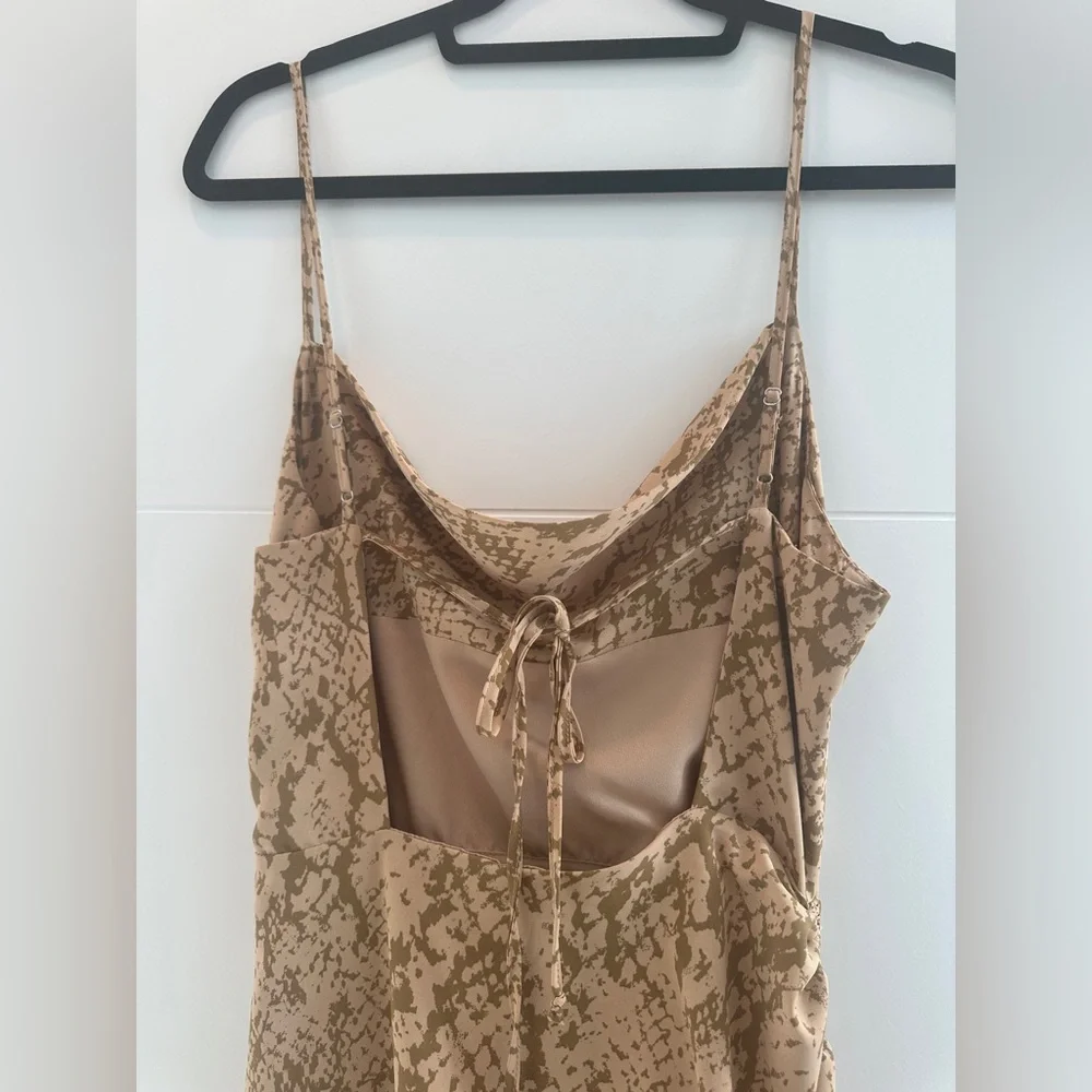 Forever 21 Snake Print Ruched Midi Dress Tan Beige Spaghetti Strap | Size M - Picture 13 of 15